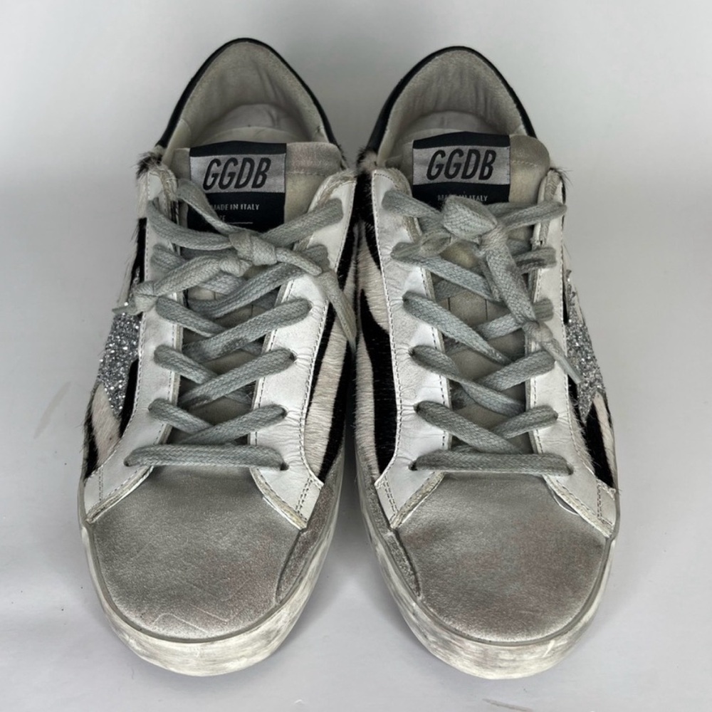 Authentic Golden Goose superstar sneakers size 38 zebra print silver star - Picture 2 of 11